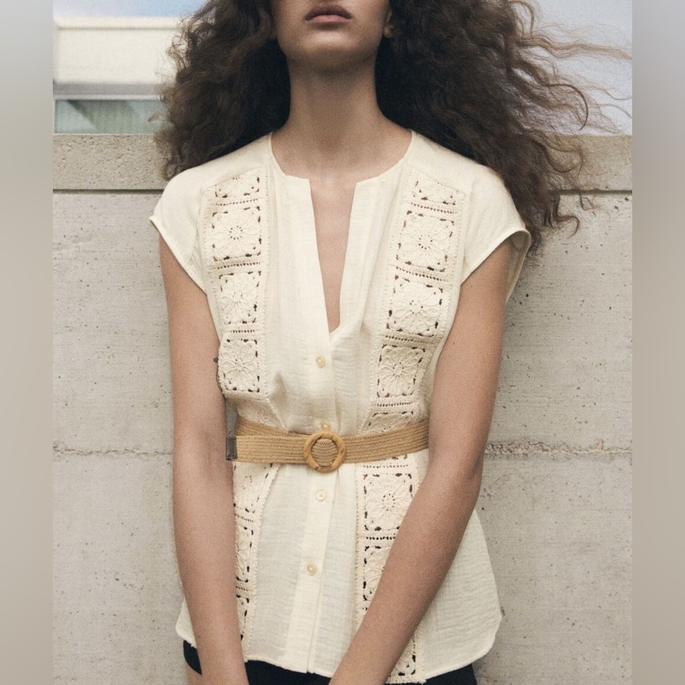 ZARA BELTED MIXED CROCHET TOP
